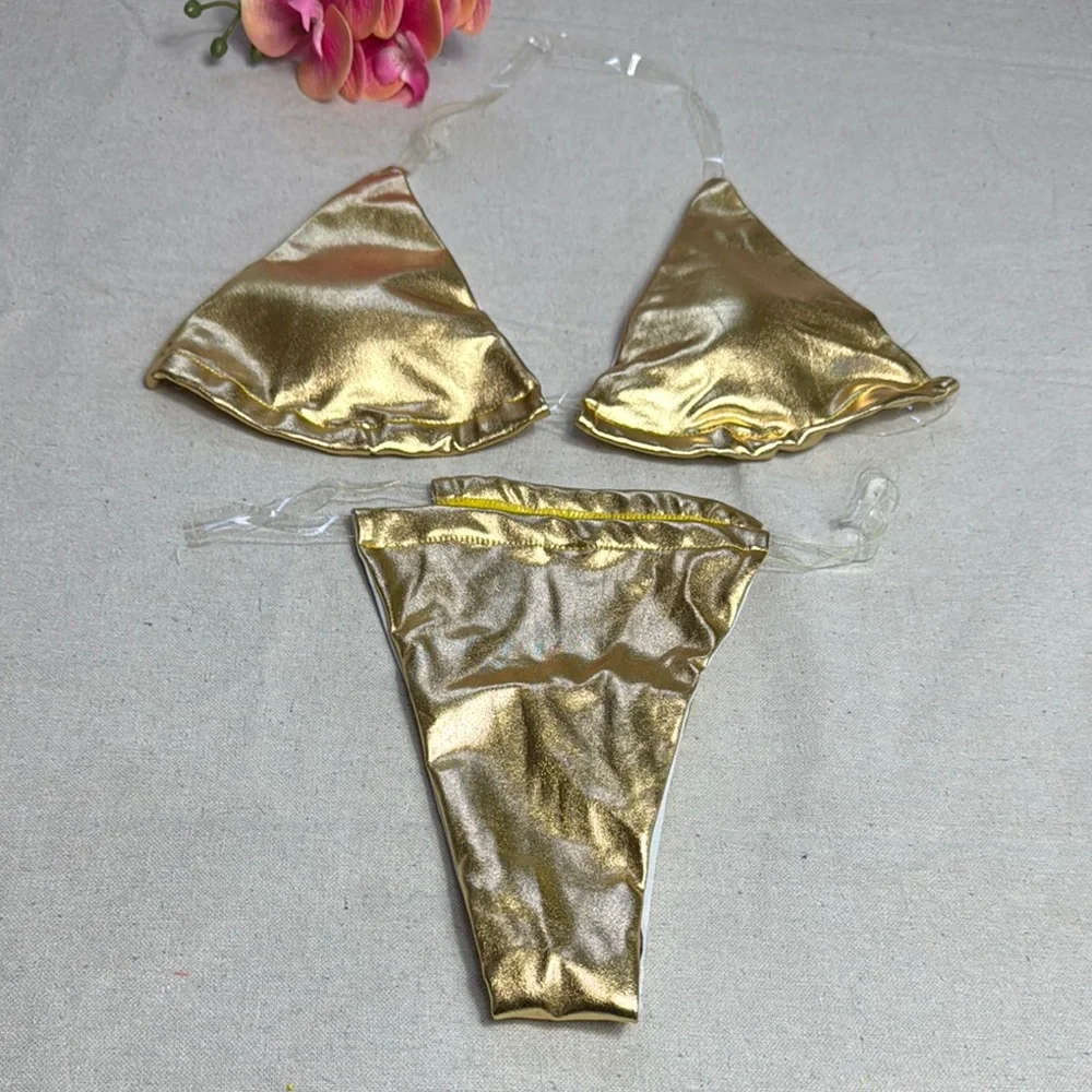 Gold Metallic women’s Swimming Bikini Set.